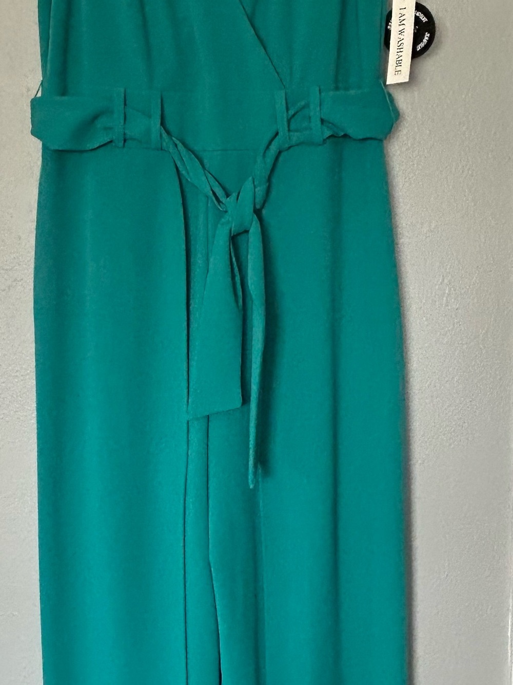 Shelby & Palmer Teal Wide-Leg Jumpsuit with Self Tie Belt